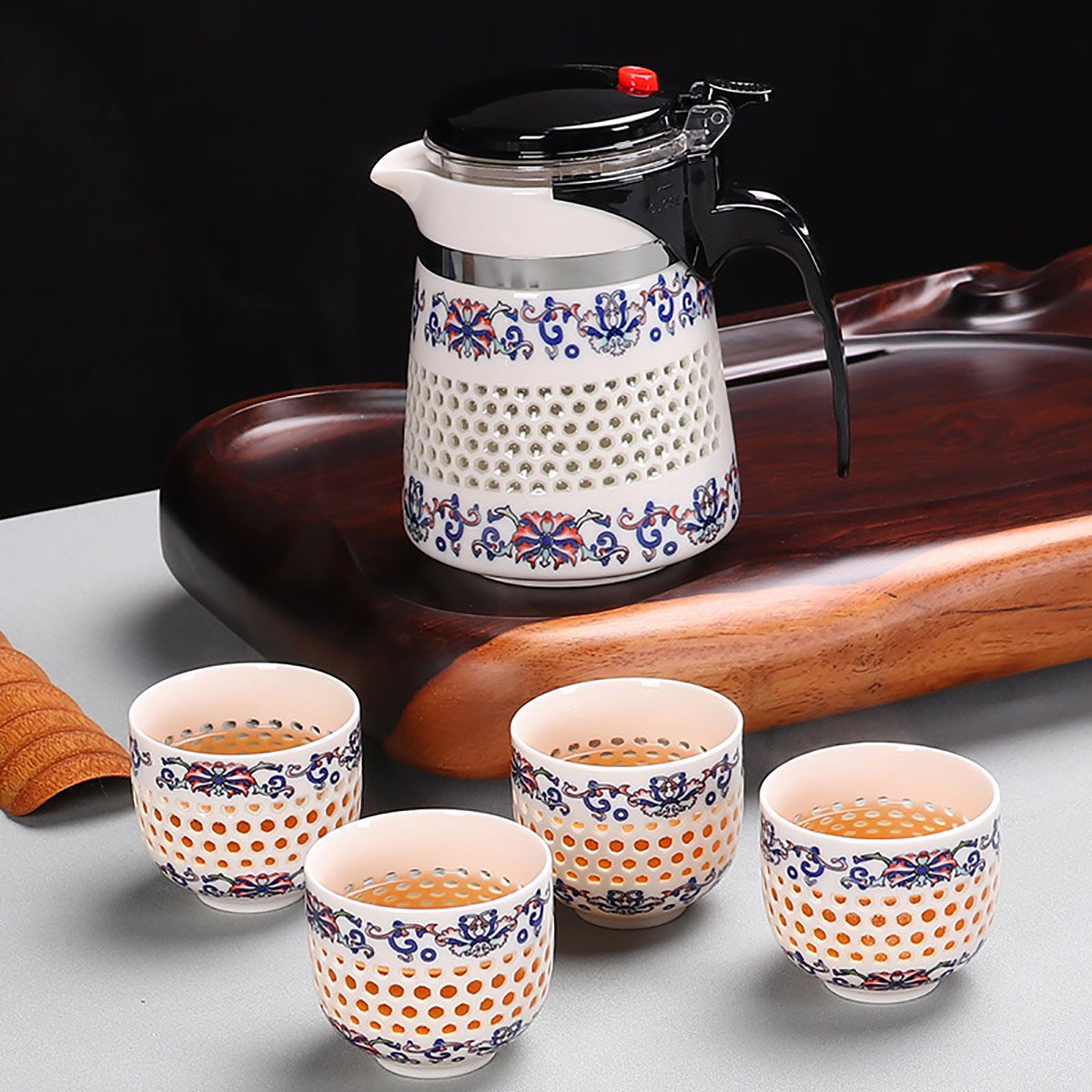 飘逸杯陶瓷玲珑镂空水杯花茶杯过滤泡茶壶