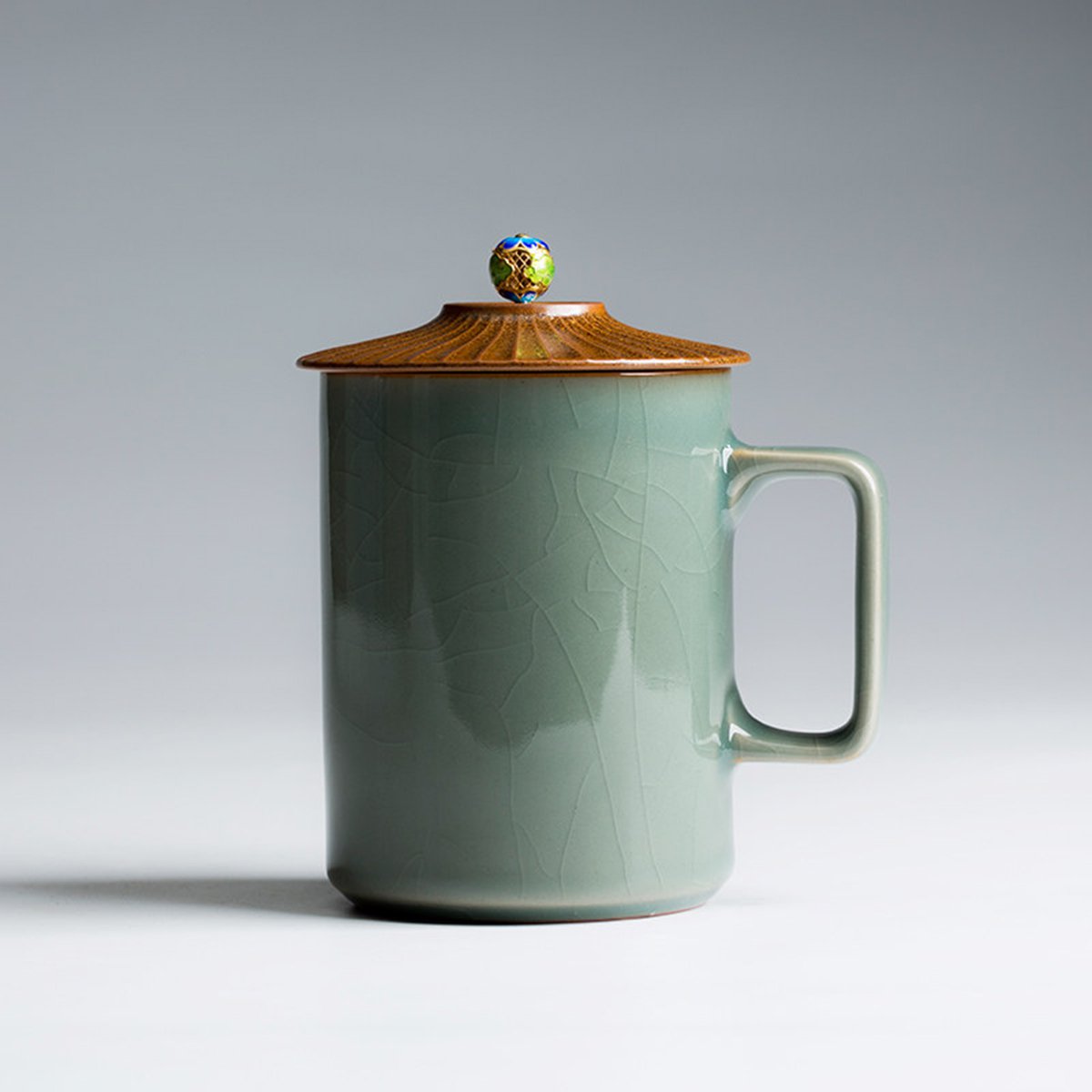 汝窑茶杯大号随手杯中国风个人单杯纯白色马克杯带盖简约陶瓷水杯