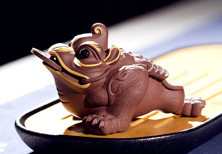 招财茶宠紫砂金蟾貔貅茶玩茶盘摆件手工描金独角三足金蟾蜍