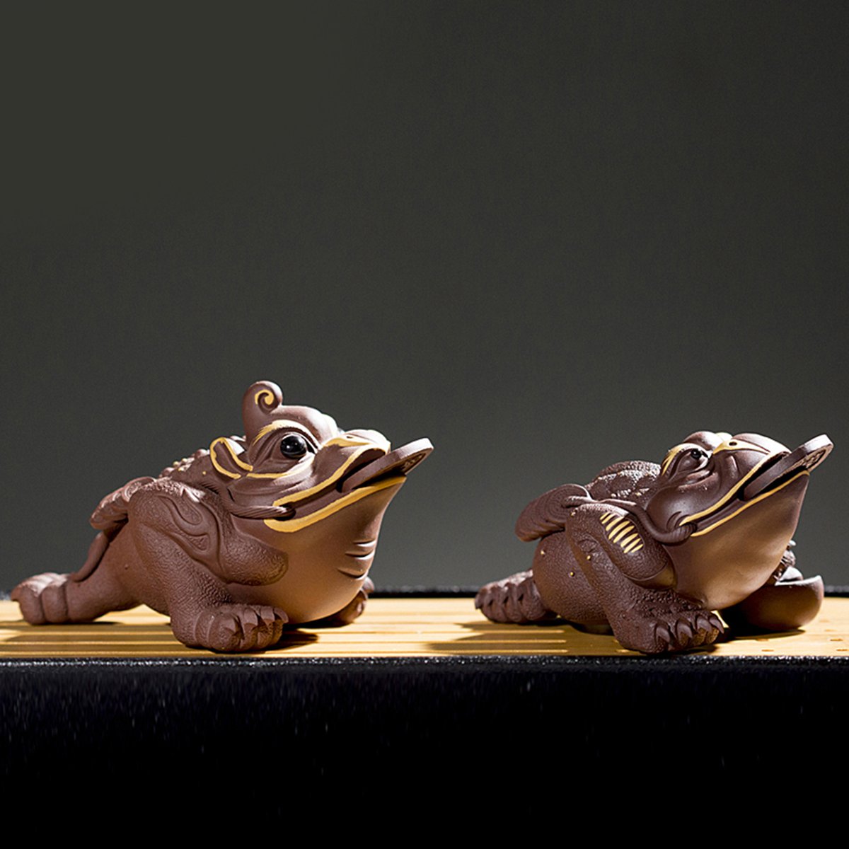 招财茶宠紫砂金蟾貔貅茶玩茶盘摆件手工描金独角三足金蟾蜍