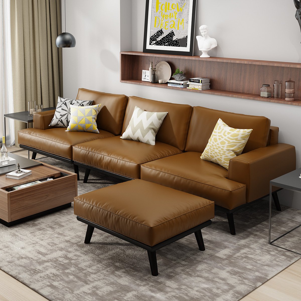 乐和居北欧式沙发客厅小户型皮艺沙发color棕色