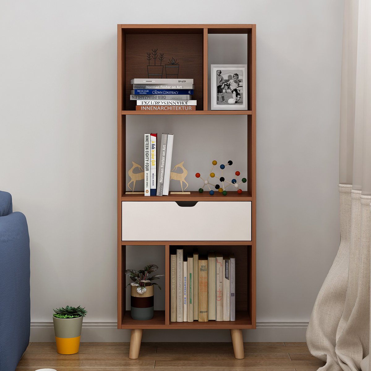 书架北欧书柜落地小书架现代简约客厅收纳架办公室置物架书房书柜