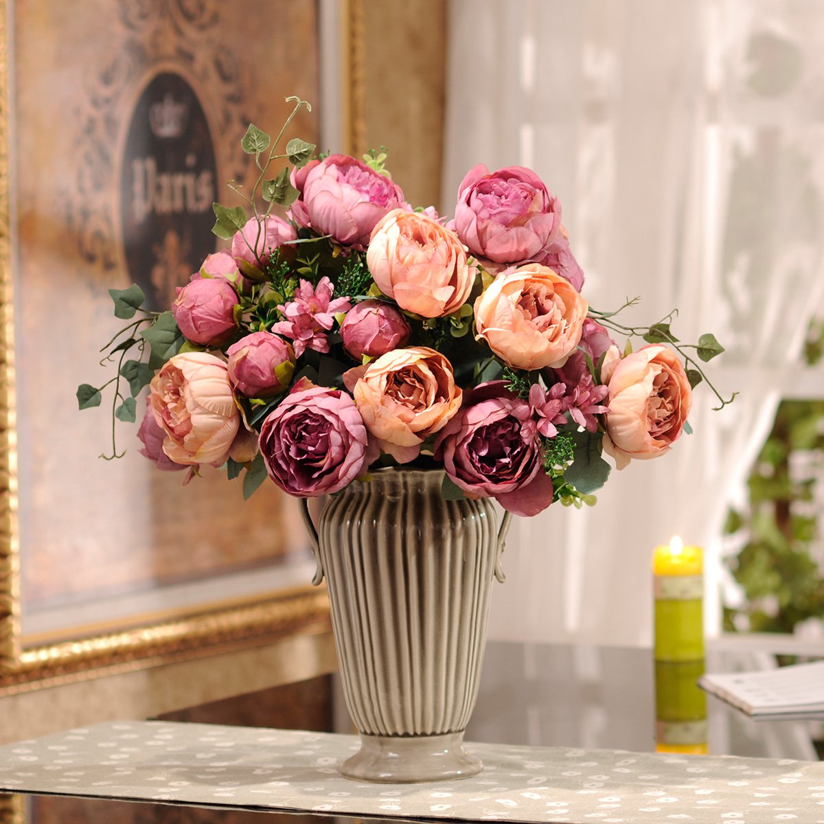 客厅玄关电视柜酒柜装饰品摆件假花仿真花陶瓷花瓶套装