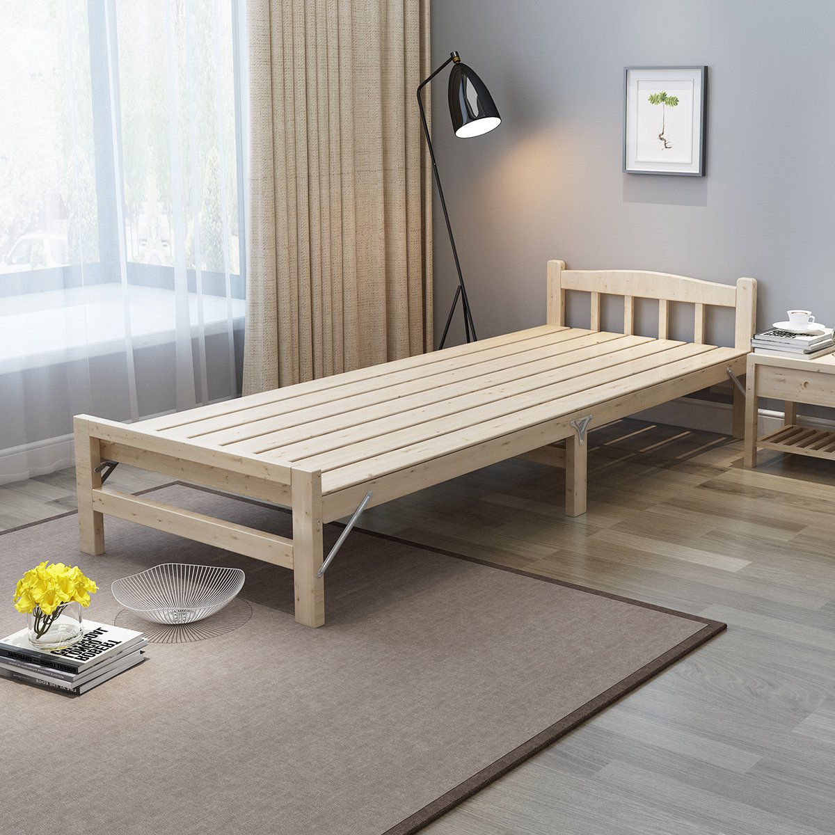 8米宽实木床折叠床单人床成人双人午休床 经济型家用木板床简易床儿童