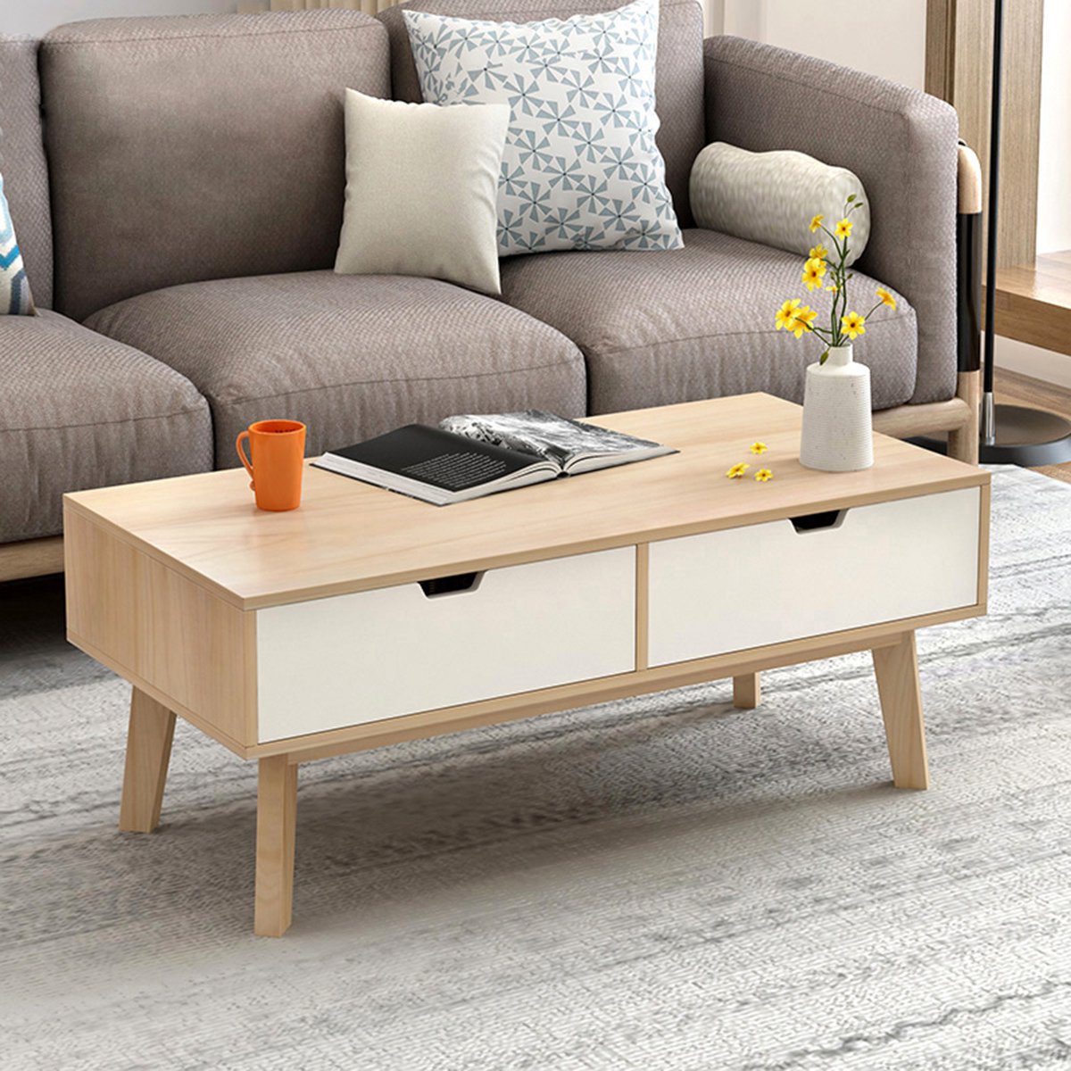 耐家家具旗舰店实木茶几欧式现代时尚小茶几简易组装120cmcolor四抽屉