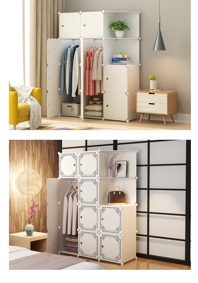蔻丝简易衣柜简约现代经济型塑料布双单人儿童衣橱组装组合收纳柜10门