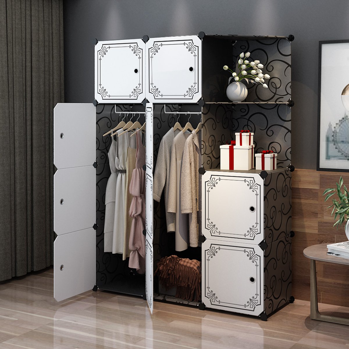 蔻丝简易衣柜简约现代经济型塑料布双单人儿童衣橱组装组合收纳柜10门