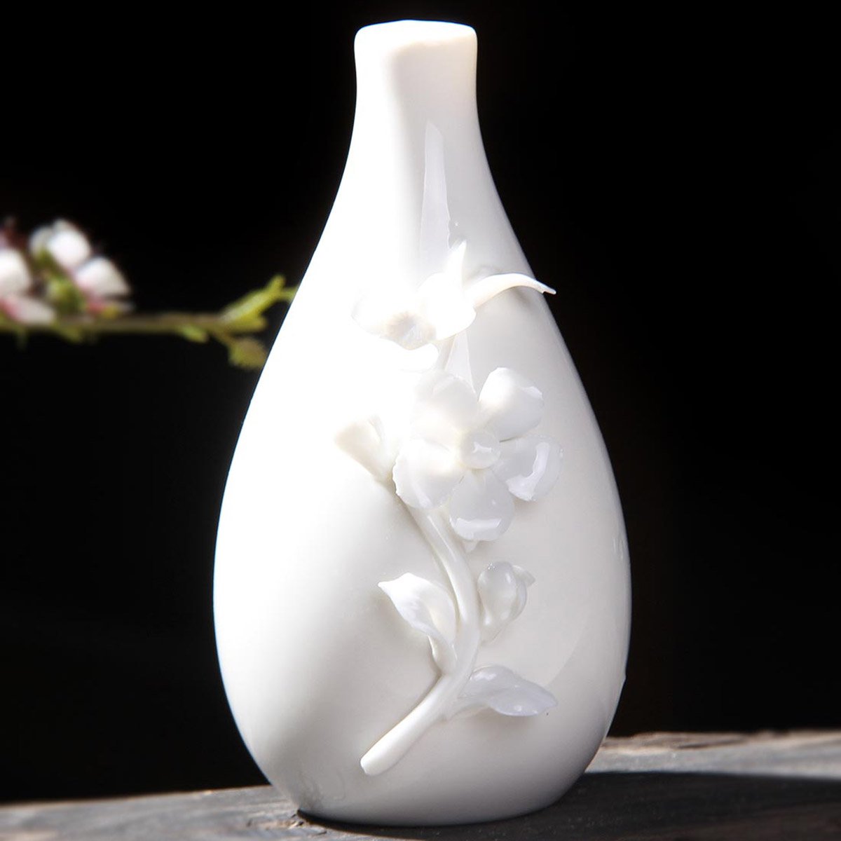 德化白瓷手工雕花花瓶花艺干花仿真花假花小花插办公室家居客厅玄关