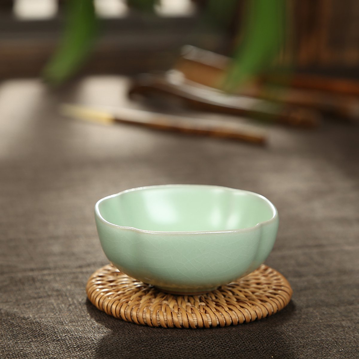 s汝窑茶杯功夫茶具小茶杯子品茗茶碗个人主人杯汝窑喝茶杯陶瓷茶杯