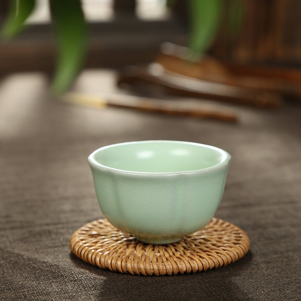 s汝窑茶杯功夫茶具小茶杯子品茗茶碗个人主人杯汝窑喝茶杯陶瓷茶杯