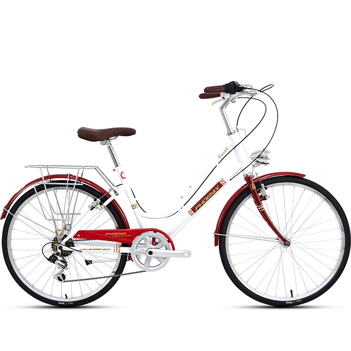 凤凰孔雀单车24寸7速禧玛诺变速复古男女通勤车成人城市自行车