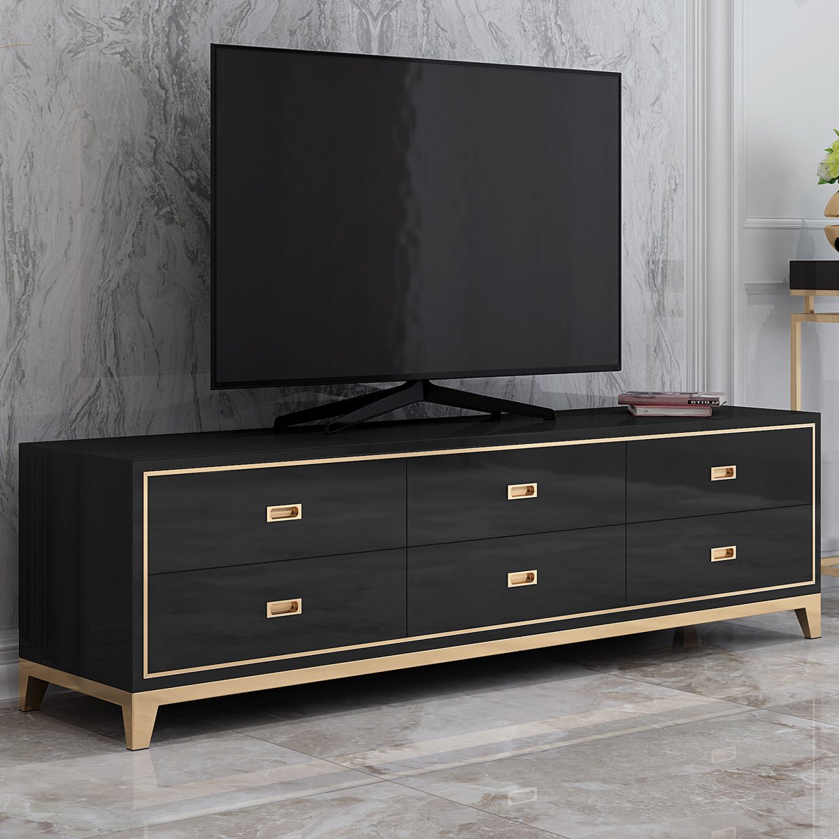 后现代电视柜轻奢简约金属不锈钢黑白烤漆时尚地柜客厅矮柜储物柜