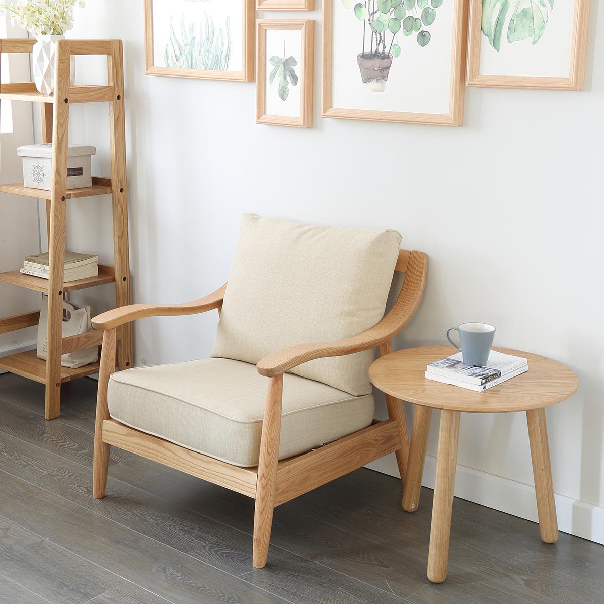 北欧日式简约现代实木沙发布艺沙发原木色橡木三人客厅家具套装组合 s