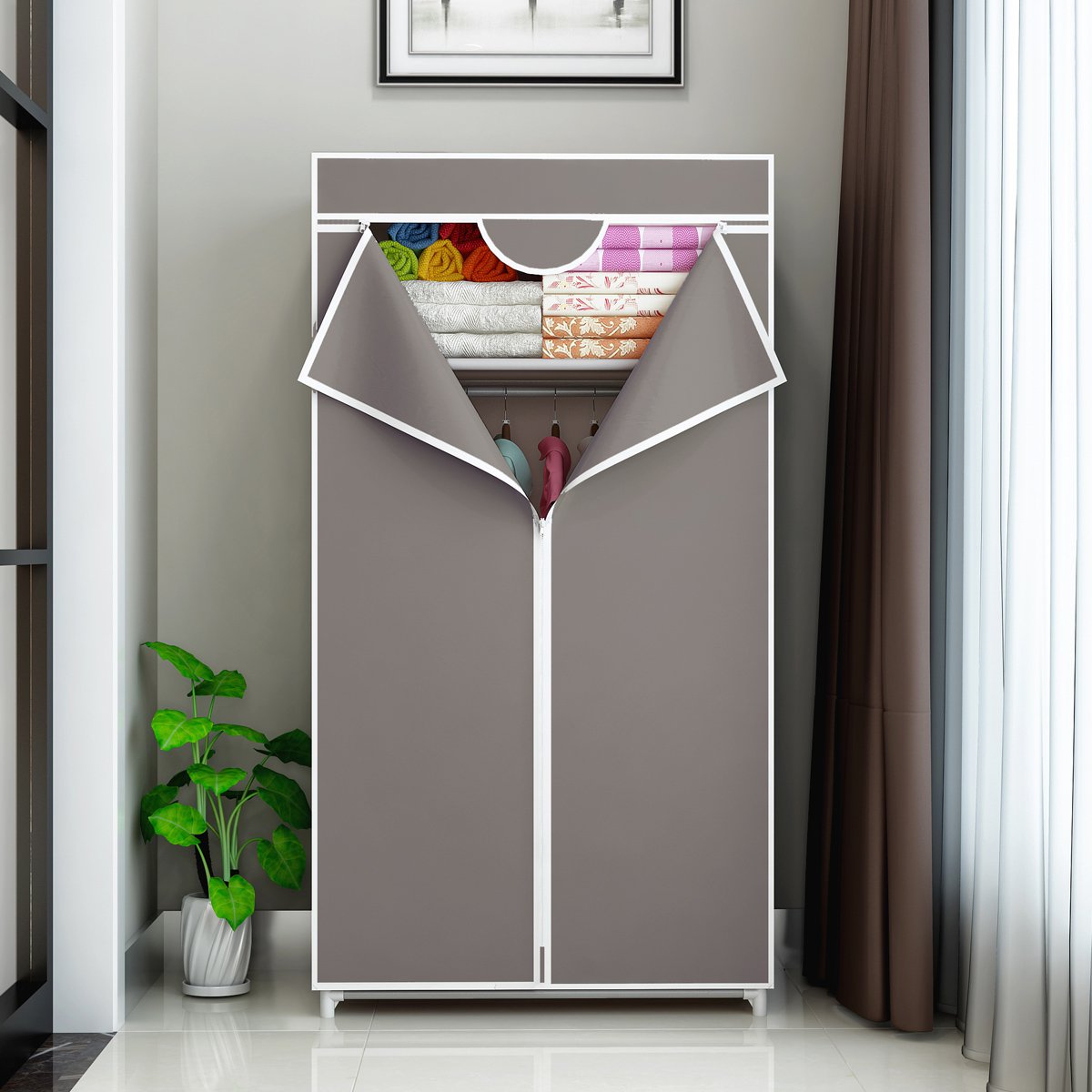 单人简易衣柜 防潮布衣柜加固钢架衣橱 组合衣柜包邮