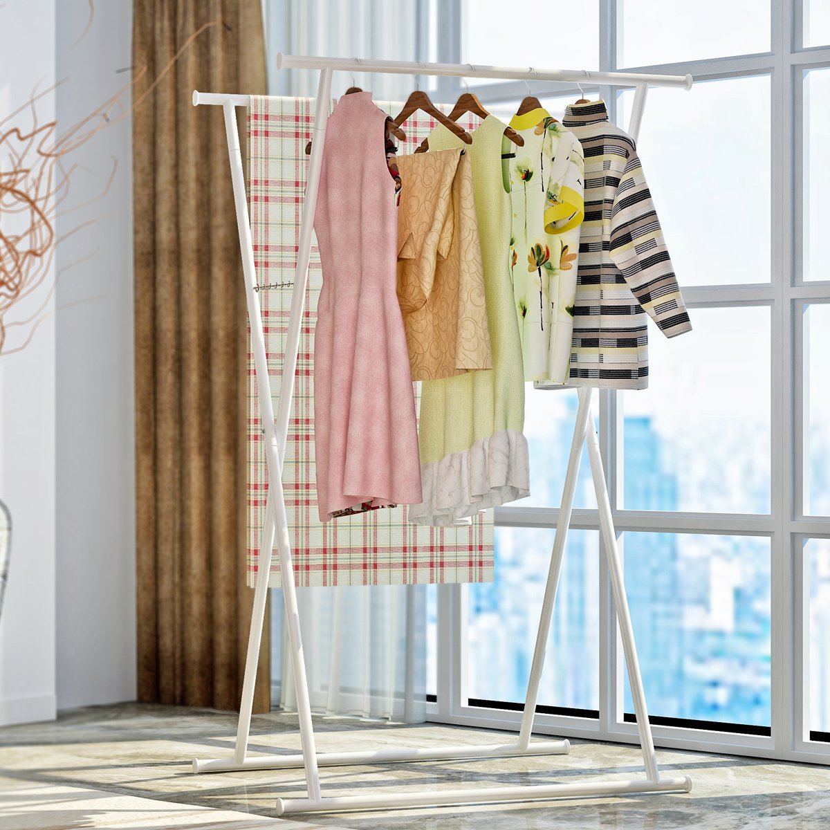 晾衣架 落地折叠防锈双杆式x型晾晒架阳台 多功能晒被子架