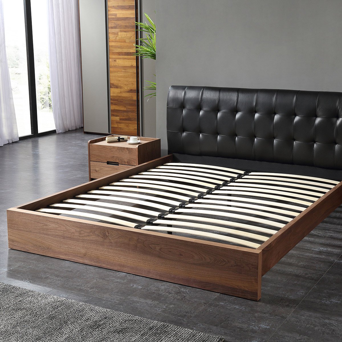 8米床 皮床现代简约北欧实木床卧室家具 胡桃木色 经典系列