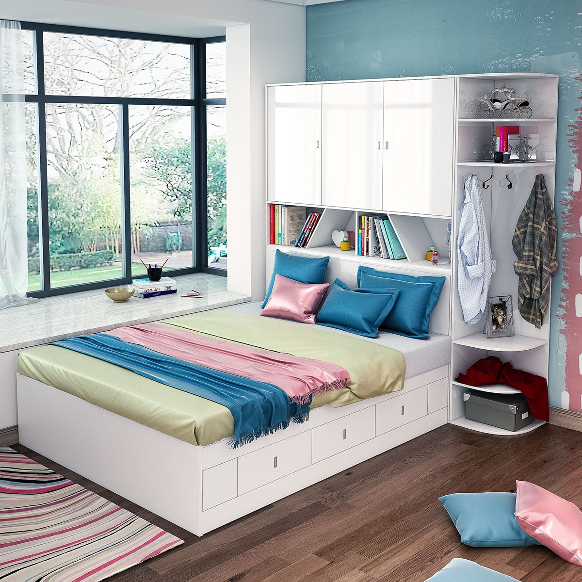 榻榻米床1.35米1.5米储物床带衣柜高箱床小户型双人床