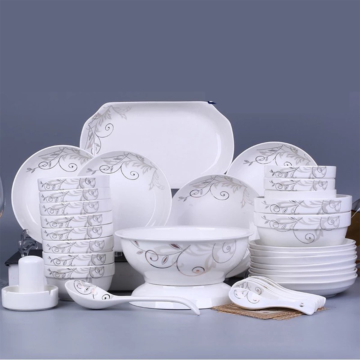 家用餐具套装70/55件组合碗盘子陶瓷碗碟盘套装陶瓷家用碗套装盘