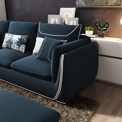 北欧布艺沙发深蓝色撞色设计师简约现代可拆洗客厅组合套装
