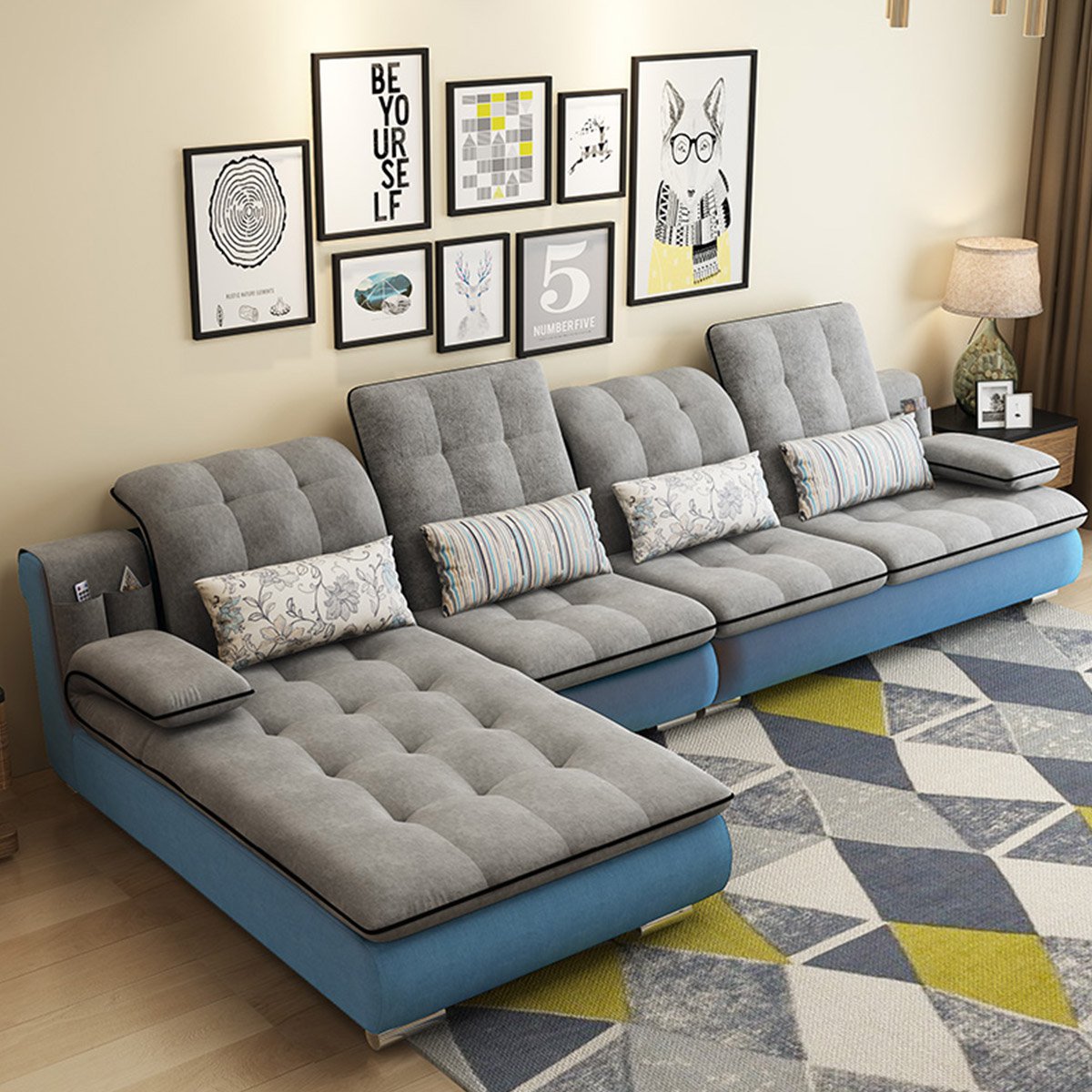 布艺沙发贵妃 简约现代客厅转角整装布沙发组合家具 可拆洗多功能