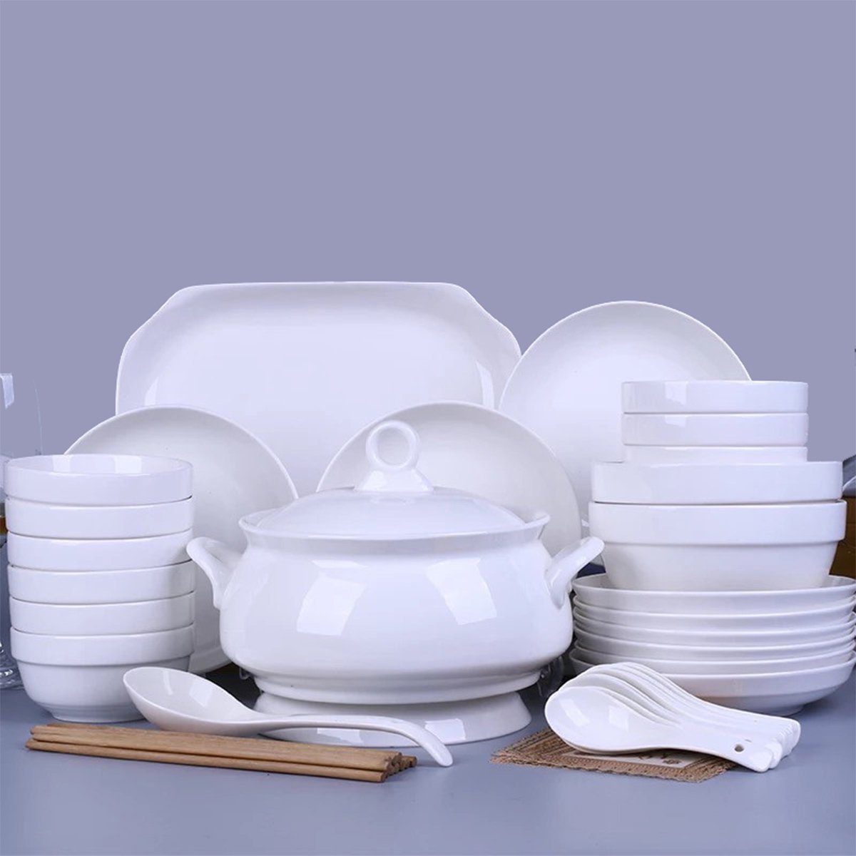 碗碟盘套装家用景德镇简约78头碗筷陶瓷器吃饭套碗盘子中式组合餐具