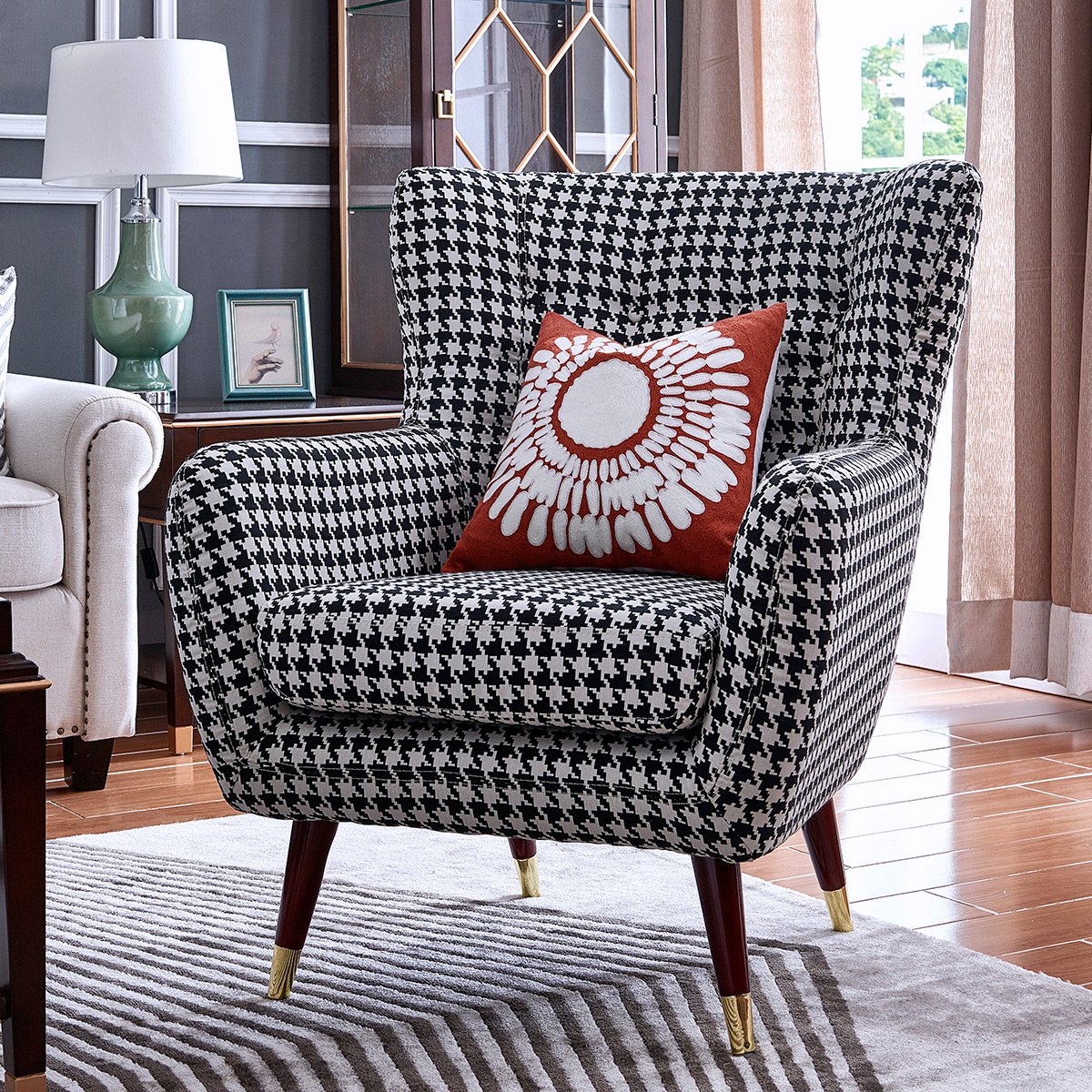 北欧单人休闲沙发布艺单人休闲椅现代简约客厅家具美式高背椅