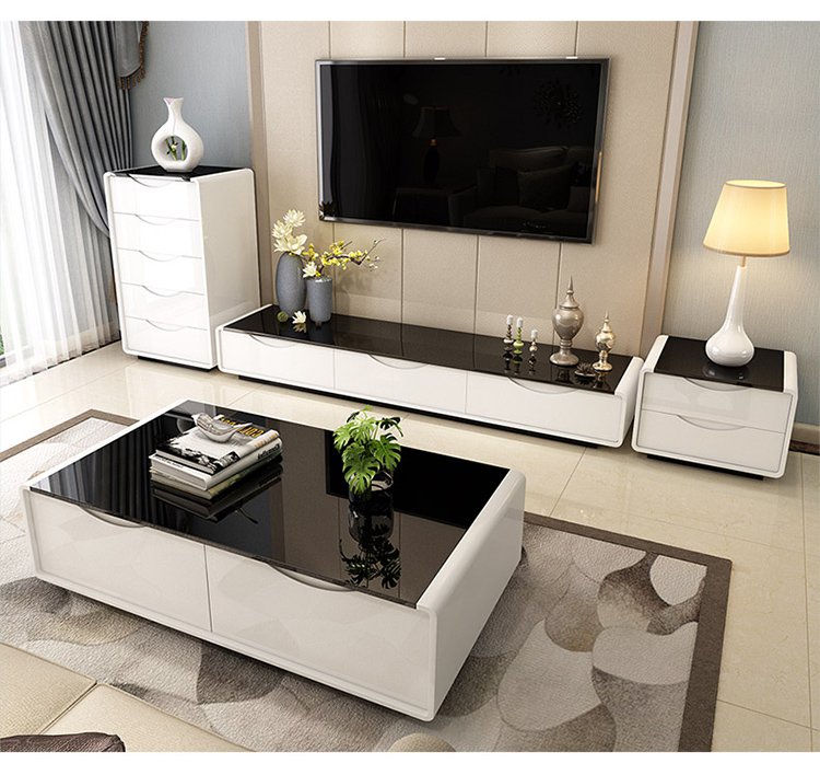 栖梓 茶几桌 钢琴烤漆钢化玻璃现代简约客厅家具电视柜茶几套组合套装