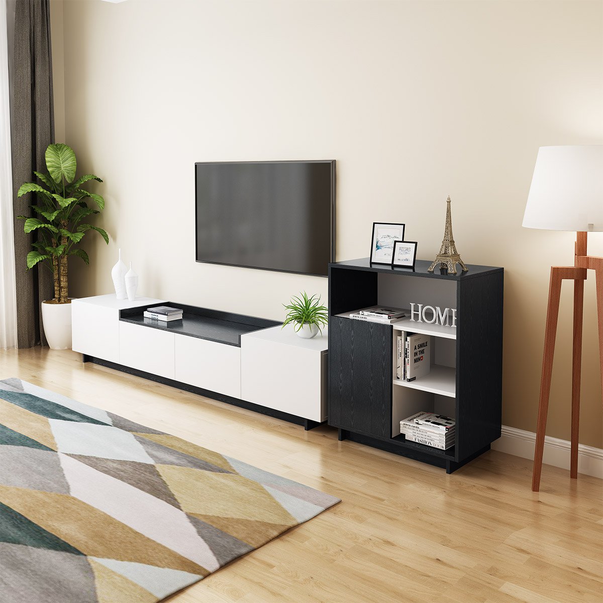 栖梓g122北欧款独特电视柜茶几吊柜组合 现代简约黑白免漆客厅家具小