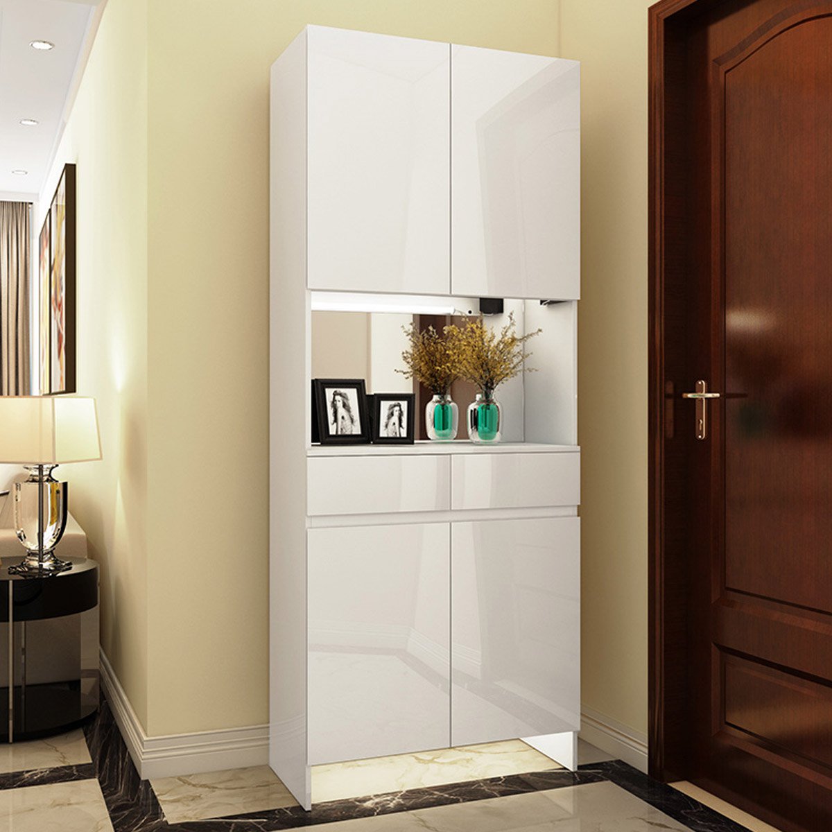808现代简约客厅玄关衣柜 储物隔断柜 穿衣镜进门鞋柜 衣帽柜边柜组合