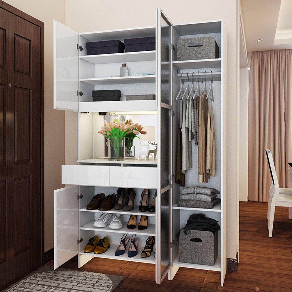 g808现代简约客厅玄关衣柜 储物隔断柜 穿衣镜进门鞋柜 衣帽柜边柜