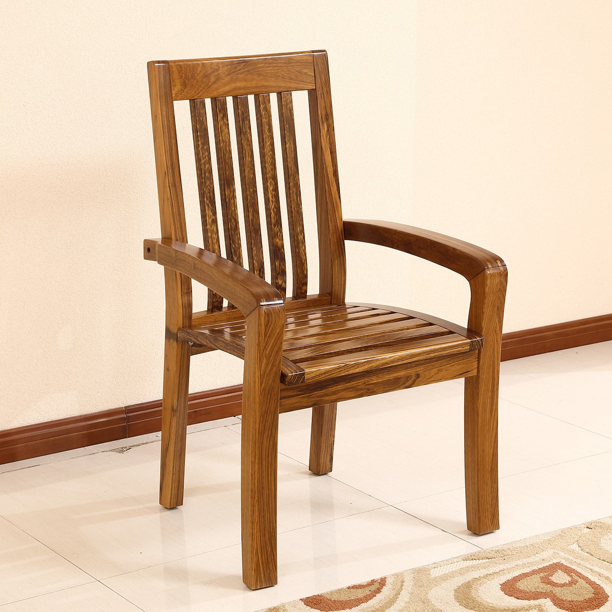 实木电脑椅 乌金木全实木带扶手椅子现代简约新中式木质靠背椅家用