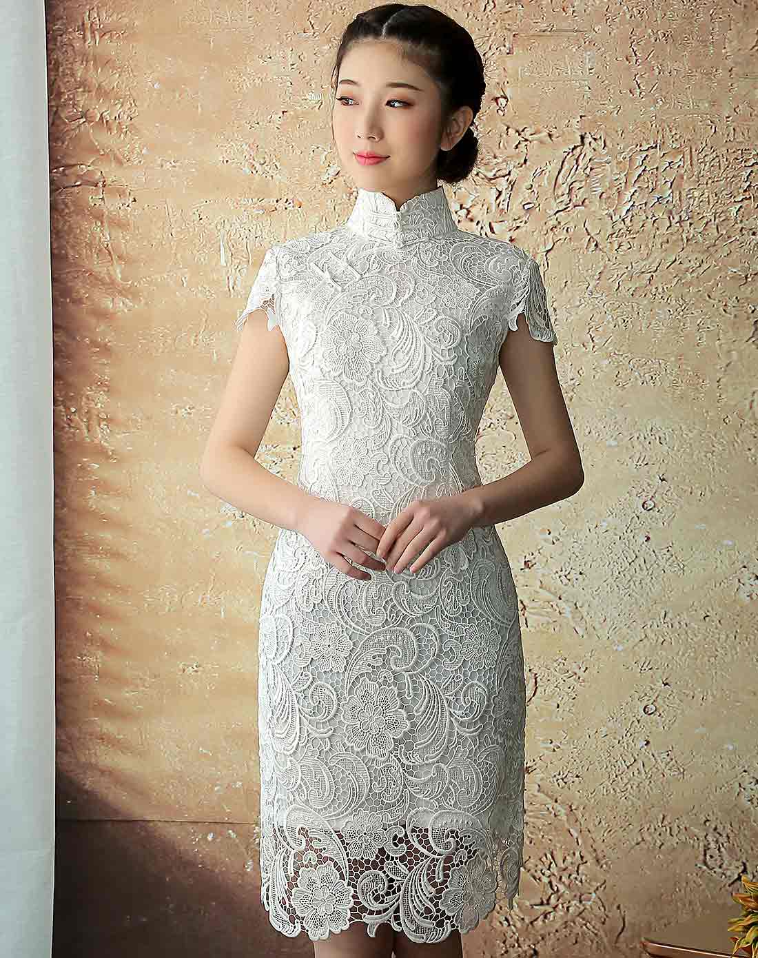 清影 蕾丝修身旗袍连衣裙