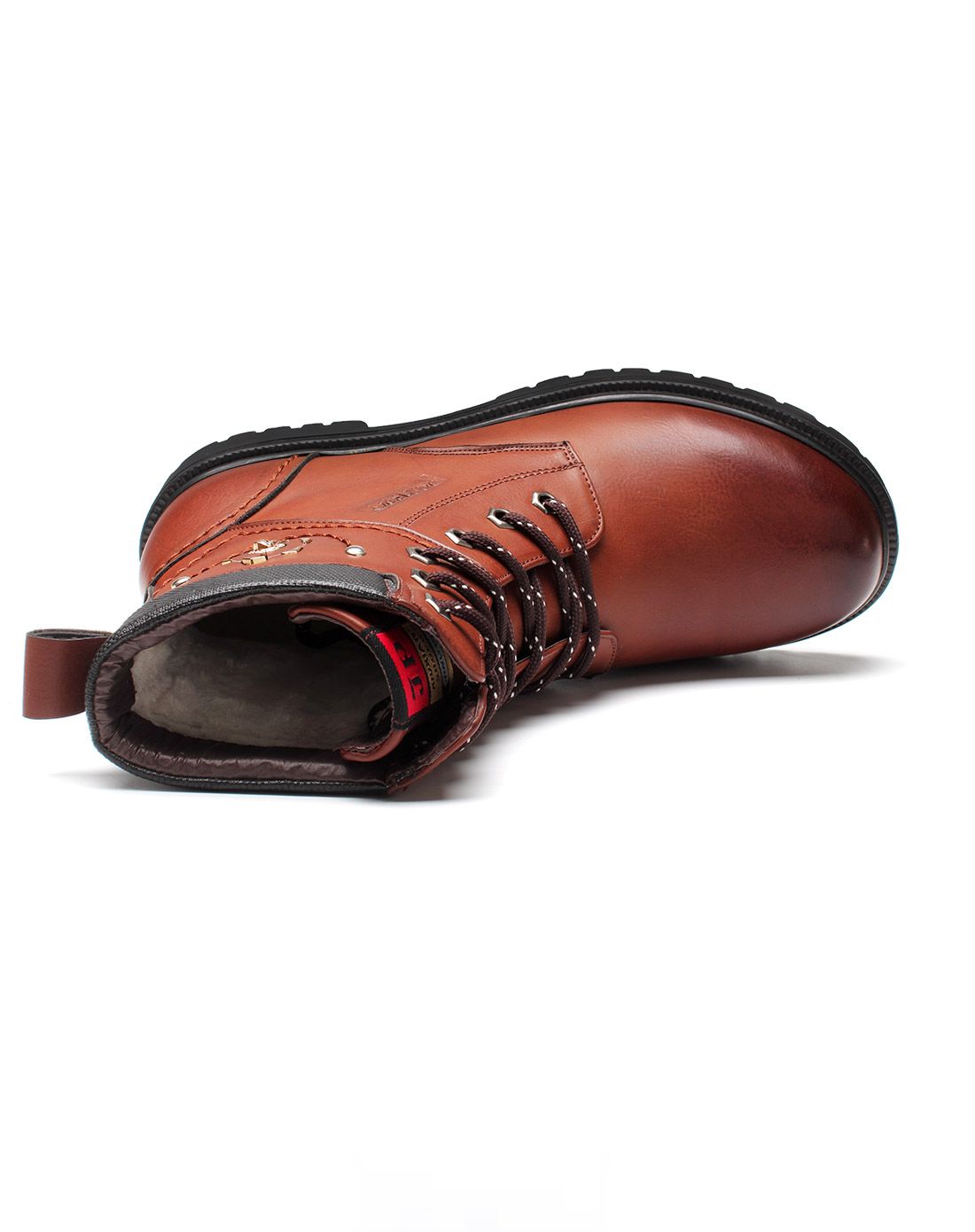 棕色超纤皮高帮加绒保暖马丁靴