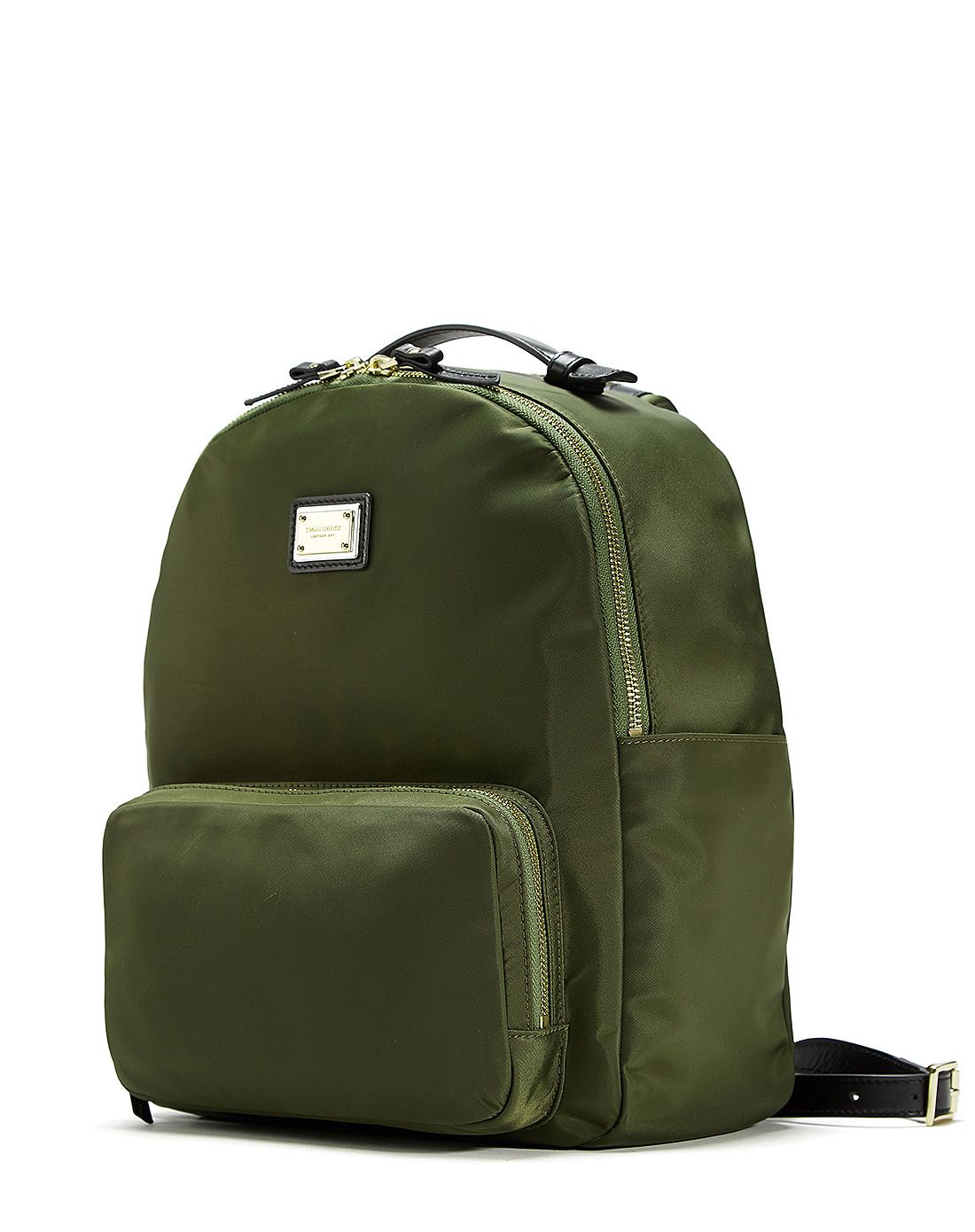 军绿色大容量尼龙拼皮双肩包