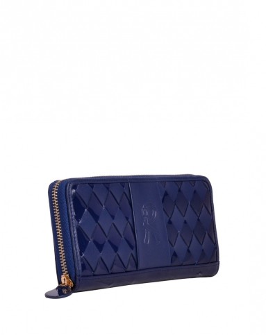 蓝色头层漆皮/头层软皮单拉链包