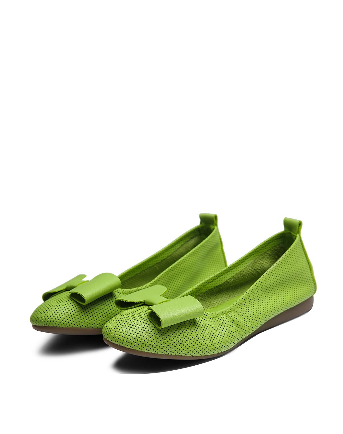 女款绿色牛皮低跟浅口单鞋