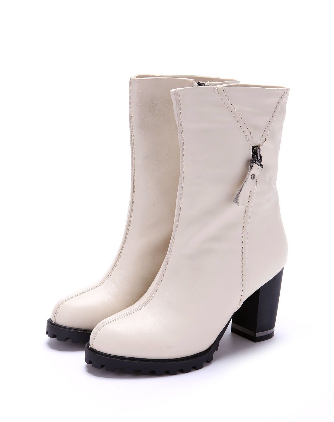 女士米白色牛皮女式靴子