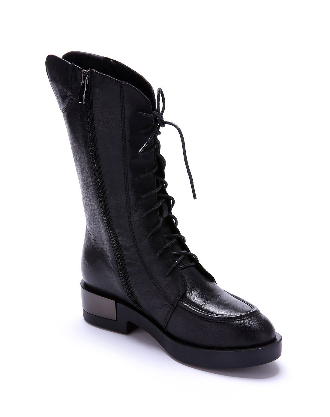 女士打腊羊皮黑色正靴