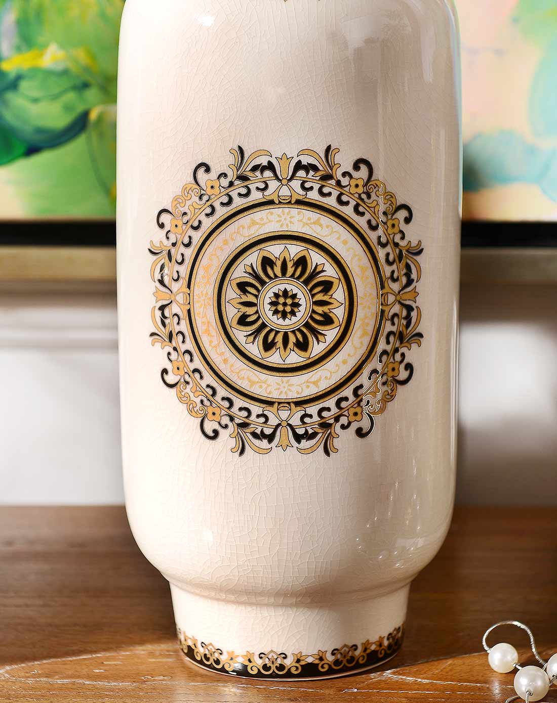 卡蒙裂纹贴花陶瓷摆瓶摆件2件套