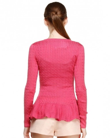 深粉红色甜美下摆毛衣