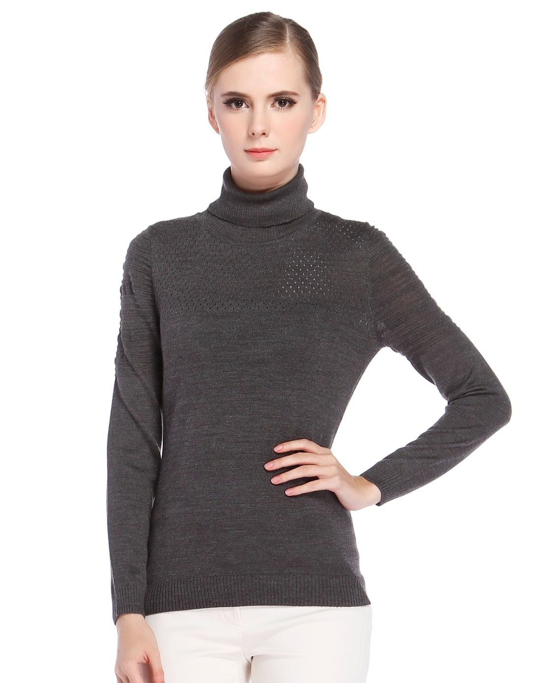 威丝曼wsm深灰色高领淑女修身毛衣hc010018e12_唯品会