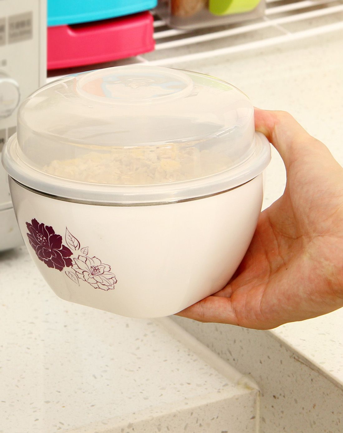 台湾制304不锈钢带盖双层隔热碗(白色)