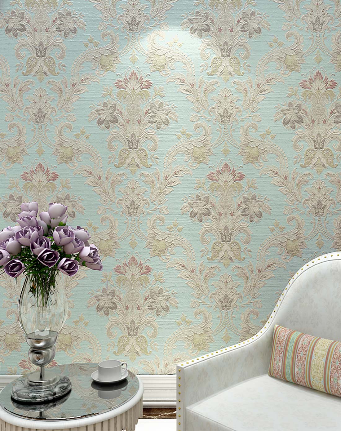 浅蓝色美式约克风纯纸墙纸墙纸