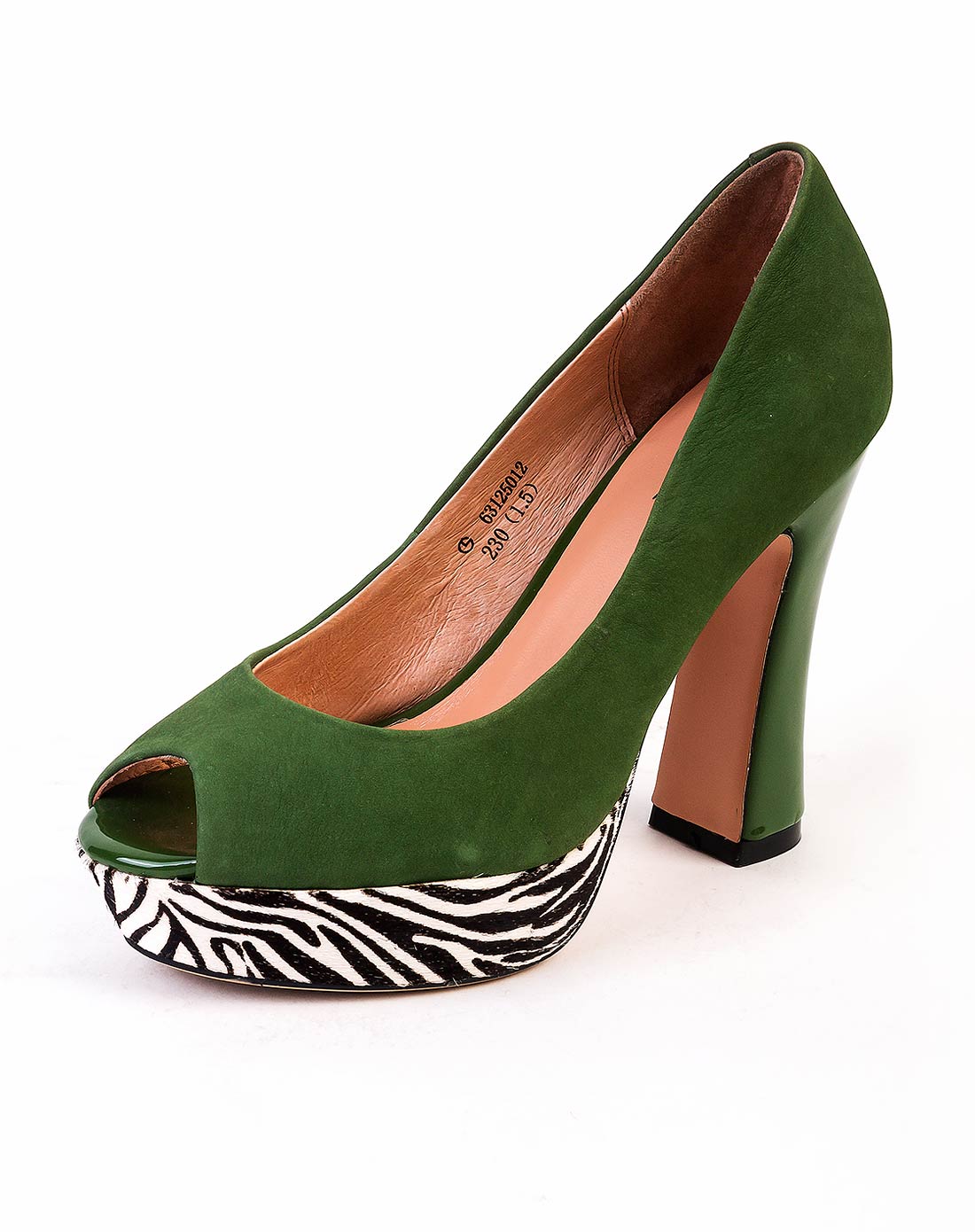 绿色牛磨砂高跟鱼嘴鞋