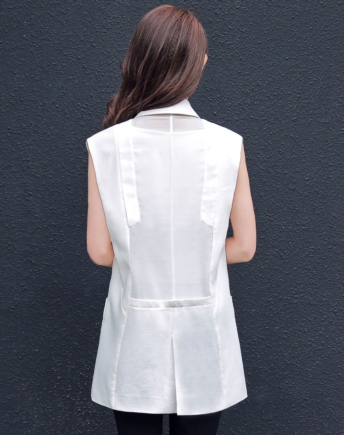 韩版时尚白色中长款马甲