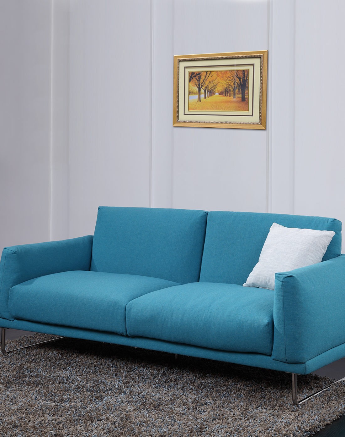 意大利简约时尚小户型羽绒布艺蓝色小清新沙发