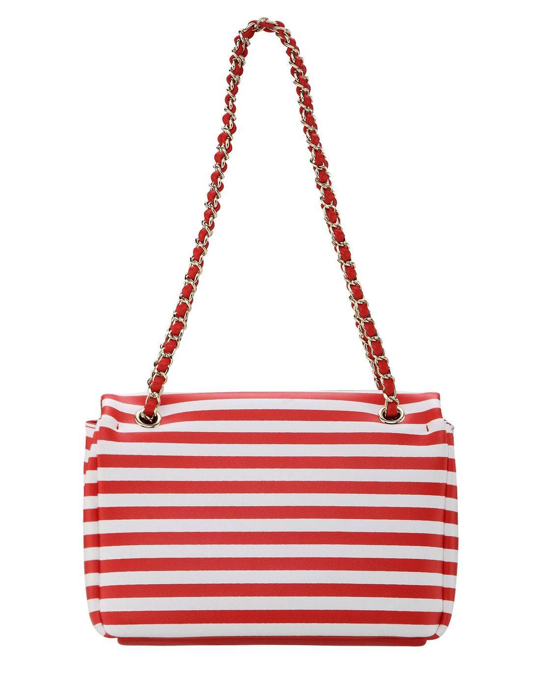 红白撞色时尚大气横条纹单肩包
