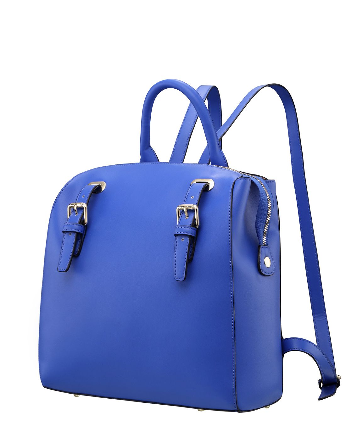 浅宝蓝色时尚饰带休闲双肩背包