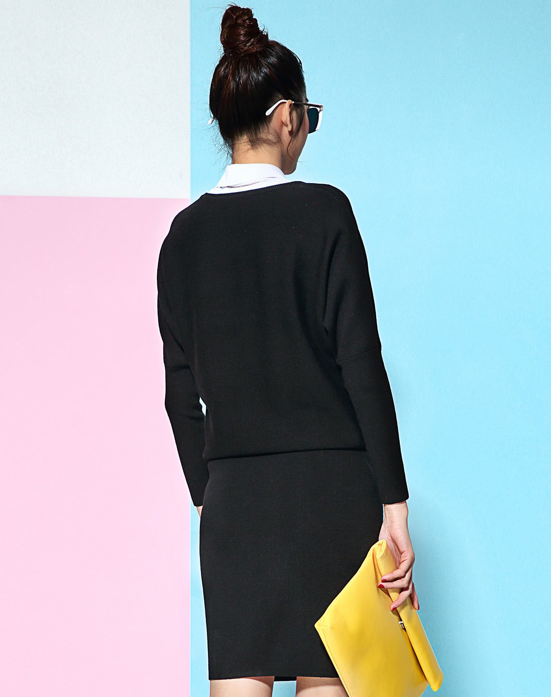 女性黑色ol长袖百搭针织连衣裙