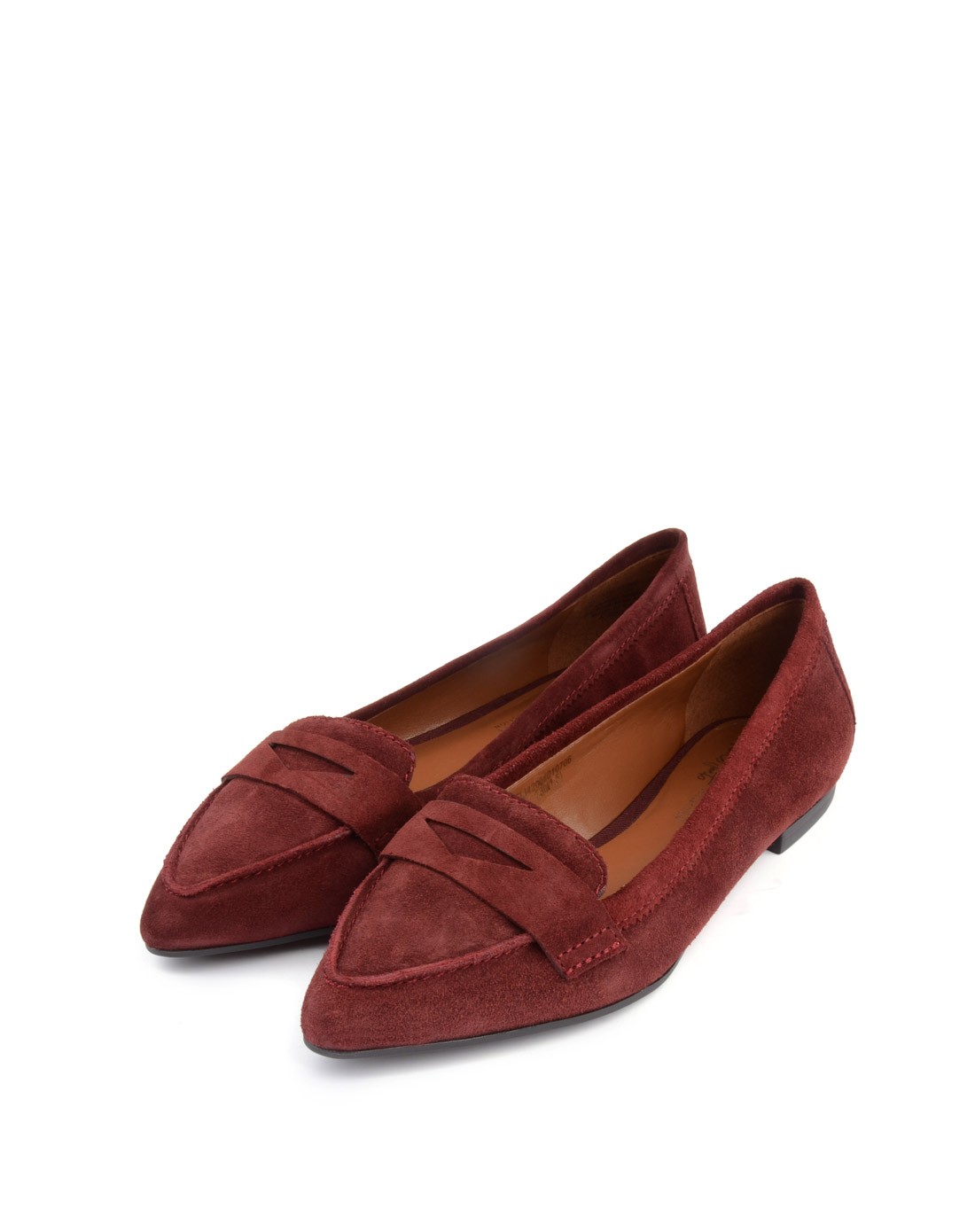 精致米兰红色牛绒气质休闲平跟尖头女单鞋